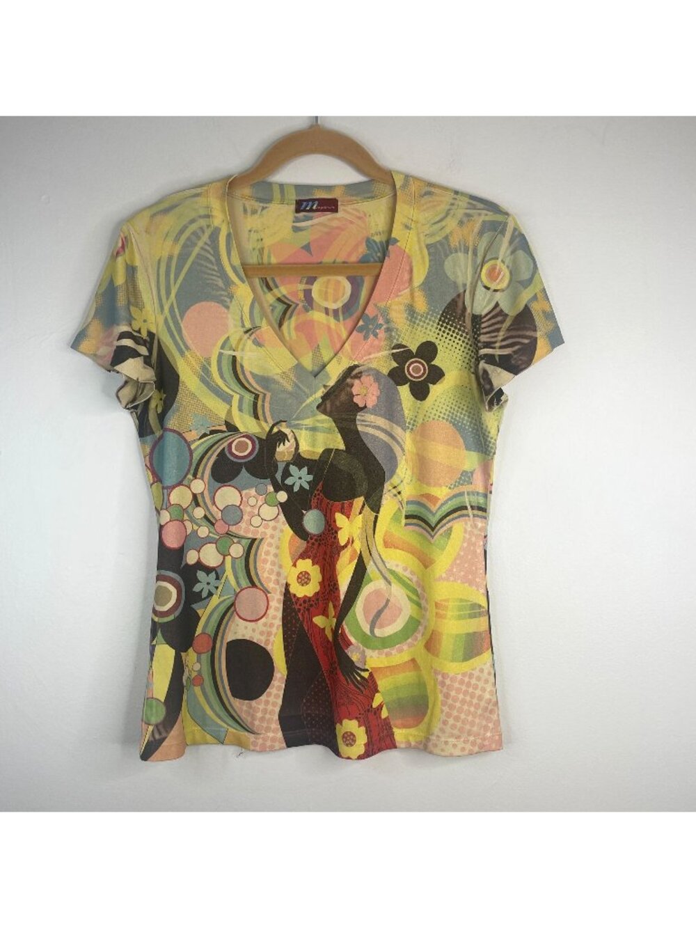 Vintage Y2K Top Womens Small 70s Vibe All Over Print Floral Urban Queen Artsy